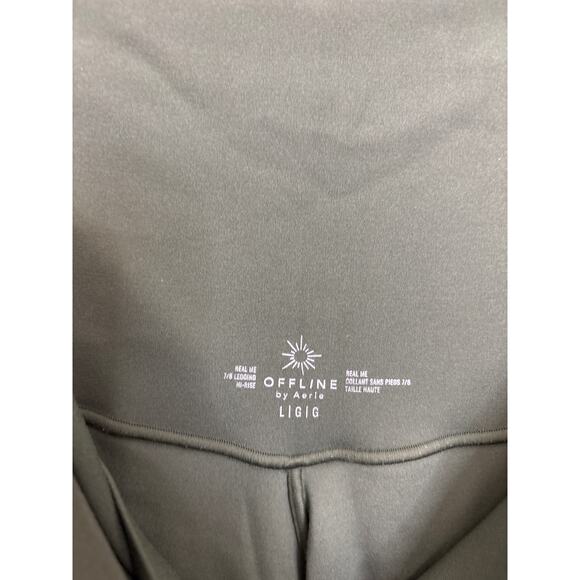 Aerie OFFLINE Real Me Leggings Womens Large High Waisted Crossover Olive Green - Picture 3 of 5